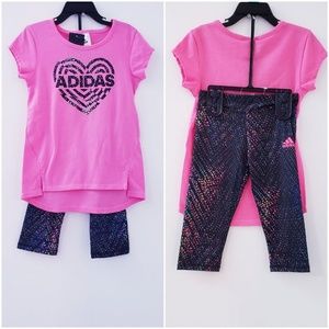 Adidas toddler pink tee and capri legging set
